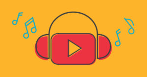 Youtube logo with headphones streaming music