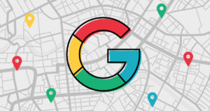 Google logo with a maps background