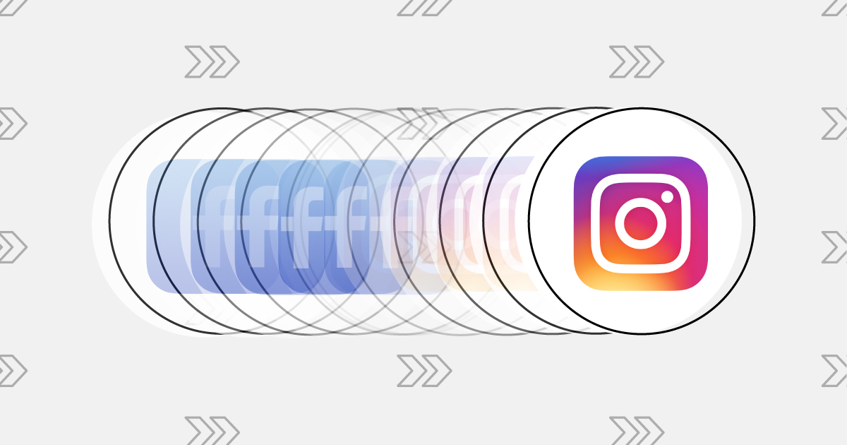 banner with Facebook logo transforming into instagram logo