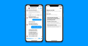 screenshot of messenger app featuring safety tip pop ups