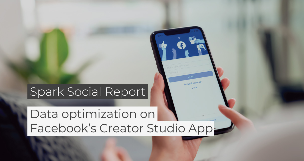 spark social report banner featuring data optimization title and person holding phone browsing facebook