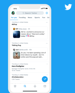 screenshot of twitter phone with updates to trending section
