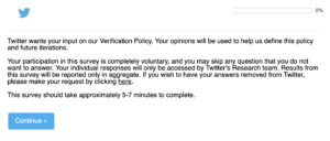 screenshot of a survey for twitter's verification process