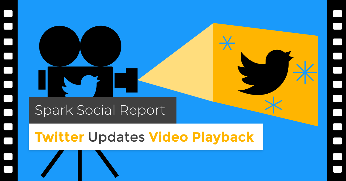banner featuring illustration film camera and title spark social report twitter updates video playback