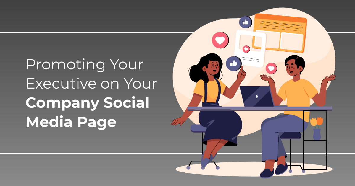 article banner featuring illustrated group of people and article title promoting your executive on your company social media page