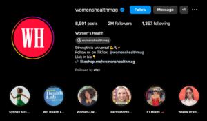 screenshot of women's health instagram profile